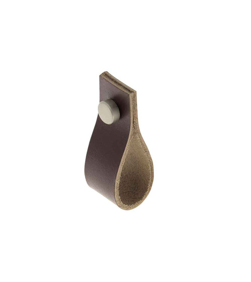 Dark brown leather pull furniture knob - designer handle
