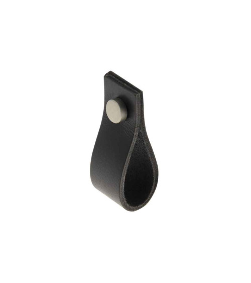 Black leather pull furniture knob - designer handle