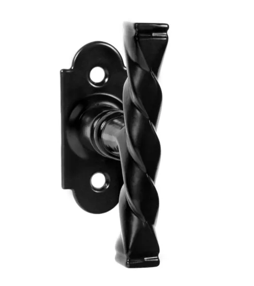 Retro matte black window espagnolette handle on round rose – Elisabeth Model