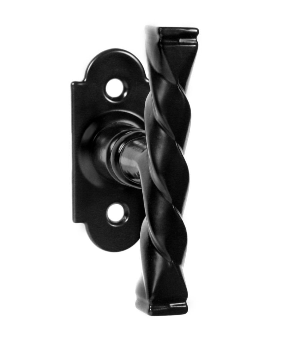 Retro matte black window espagnolette handle on round rose – Elisabeth Model