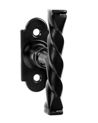 Retro matte black window espagnolette handle on round rose – Elisabeth Model