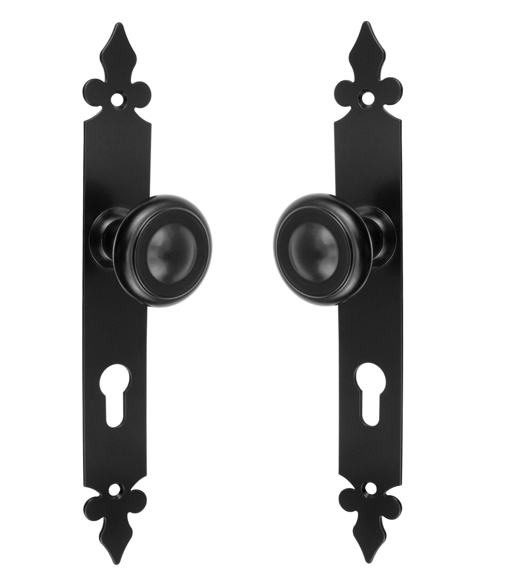 Retro matte black door knob on long backplate for door, gate and garden gate – Elisabeth Collection