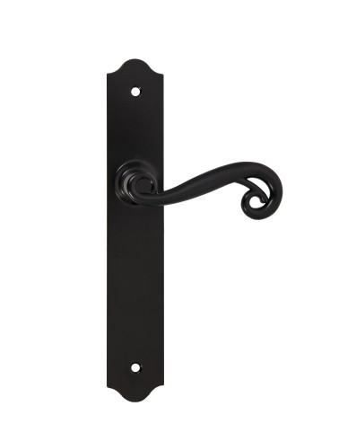 Retro matte black door handles on long backplates for doors, gates and garden gates – Charlotte Collection