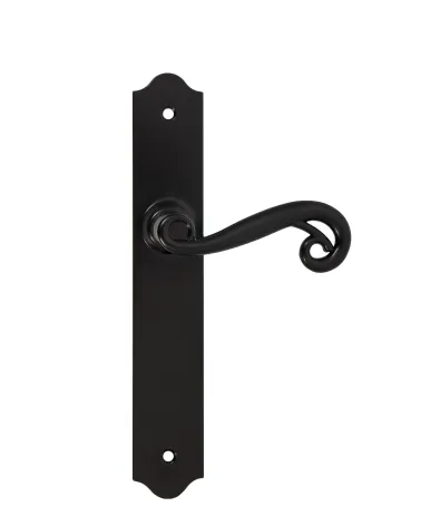 Retro matte black door handles on long backplates for doors, gates and garden gates – Charlotte Collection