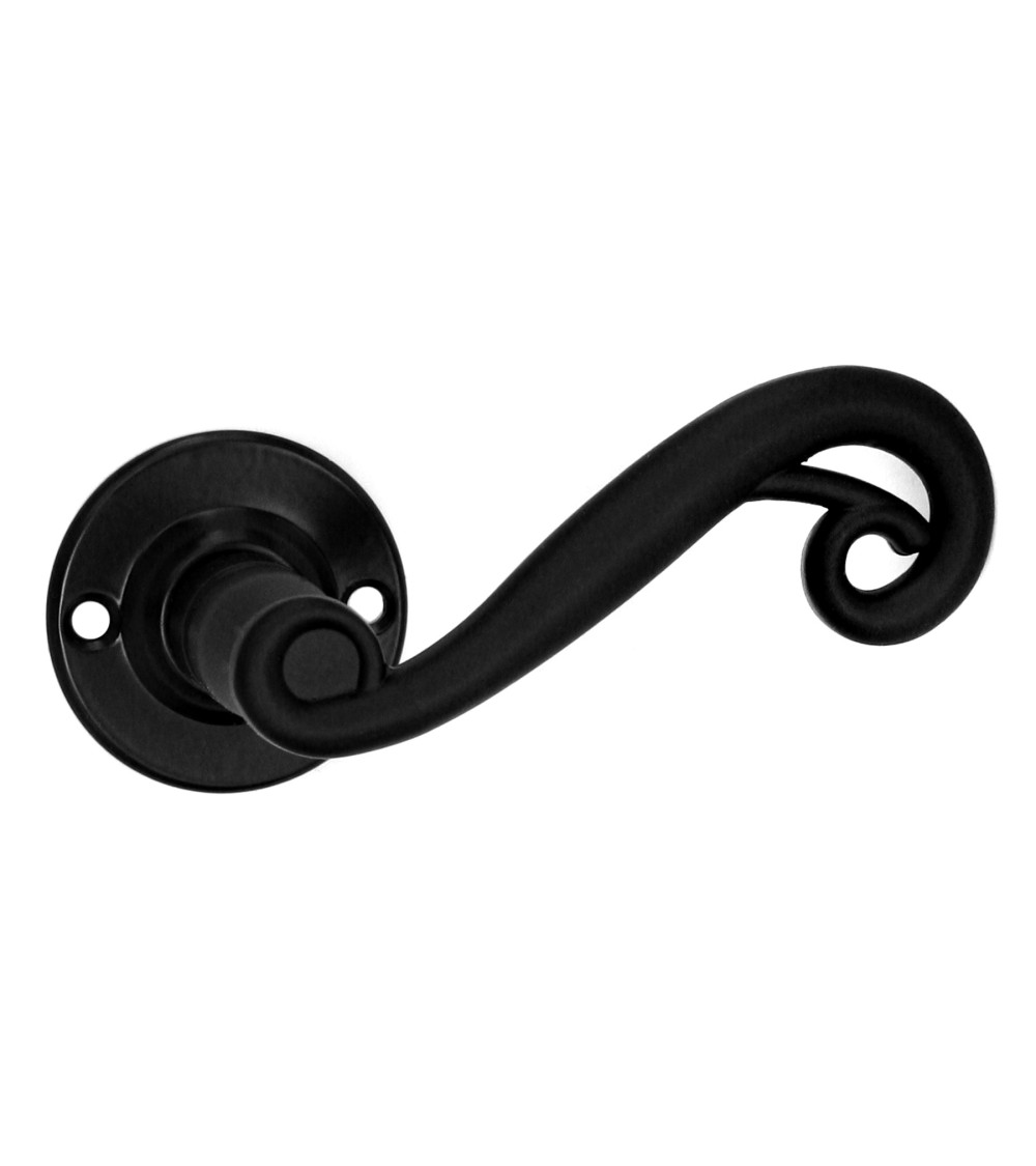 Retro matte black door handles on round roses for doors, gates and garden gates – Charlotte Collection