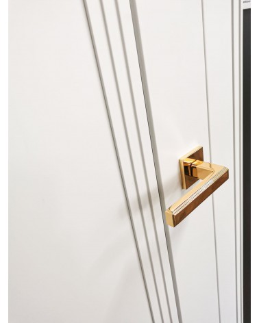 Polished gold RAFLESIA door handle designer handle fitted on a door