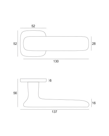 FLOW zamak door handle with dimensions