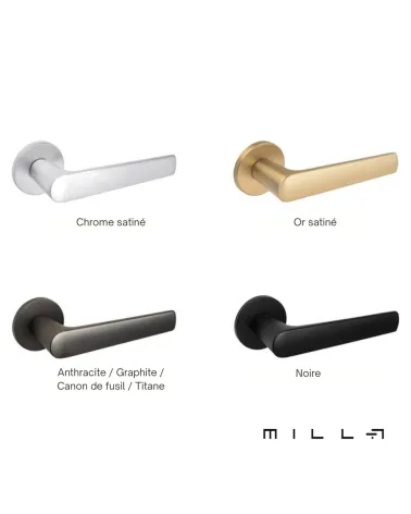 MILA design door handle in zamak with 4 finishes