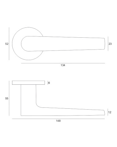 MILA door handle with dimensions