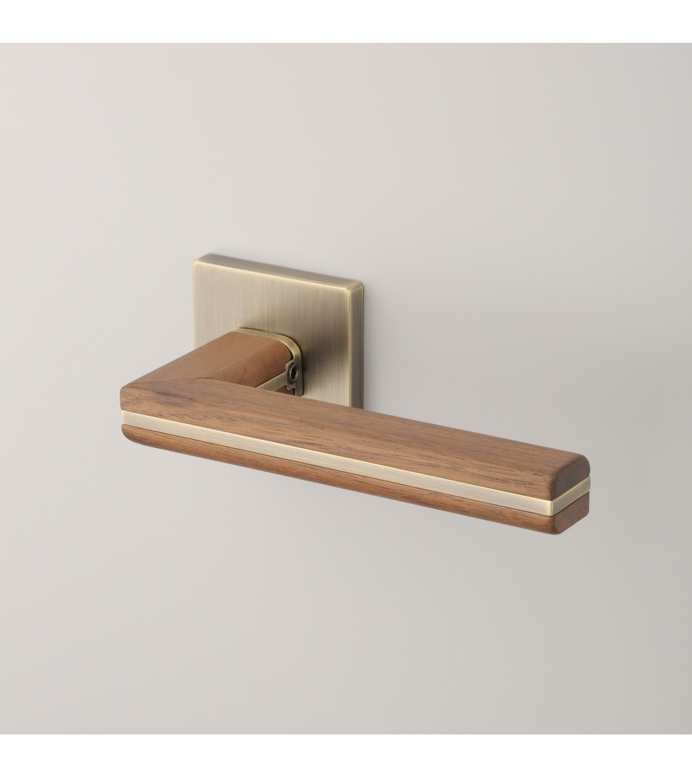 CYRILLA door handle in black walnut wood and antique brass