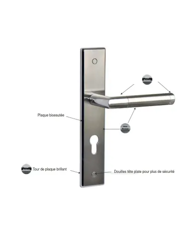Listrac Prestige two-tone door handle on large backplate for entrance door