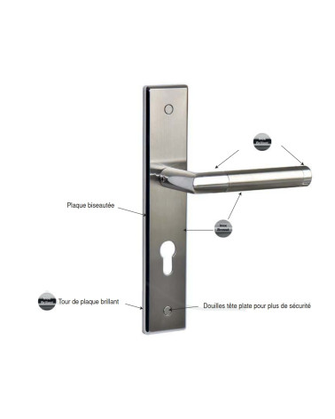 Listrac Prestige two-tone door handle on large backplate for entrance door