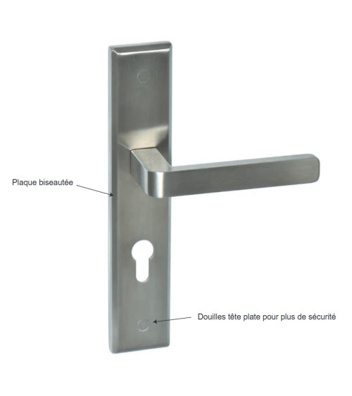 Soho Prestige stainless steel door handle on long plate with cylinder hole - millapoignees