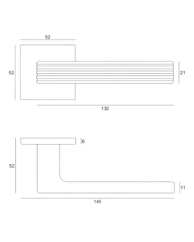 FELICE contemporary square zamak door handle with dimensions