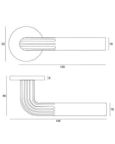 Minimalist zamak door handle FRELLA round with dimensions