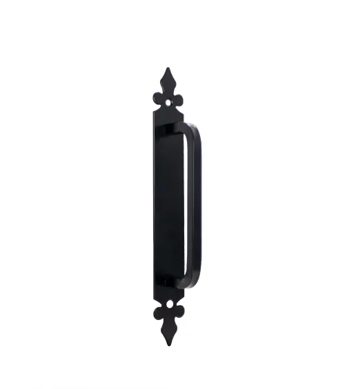 Matt black retro handle on plate for door, gate and wicket gate