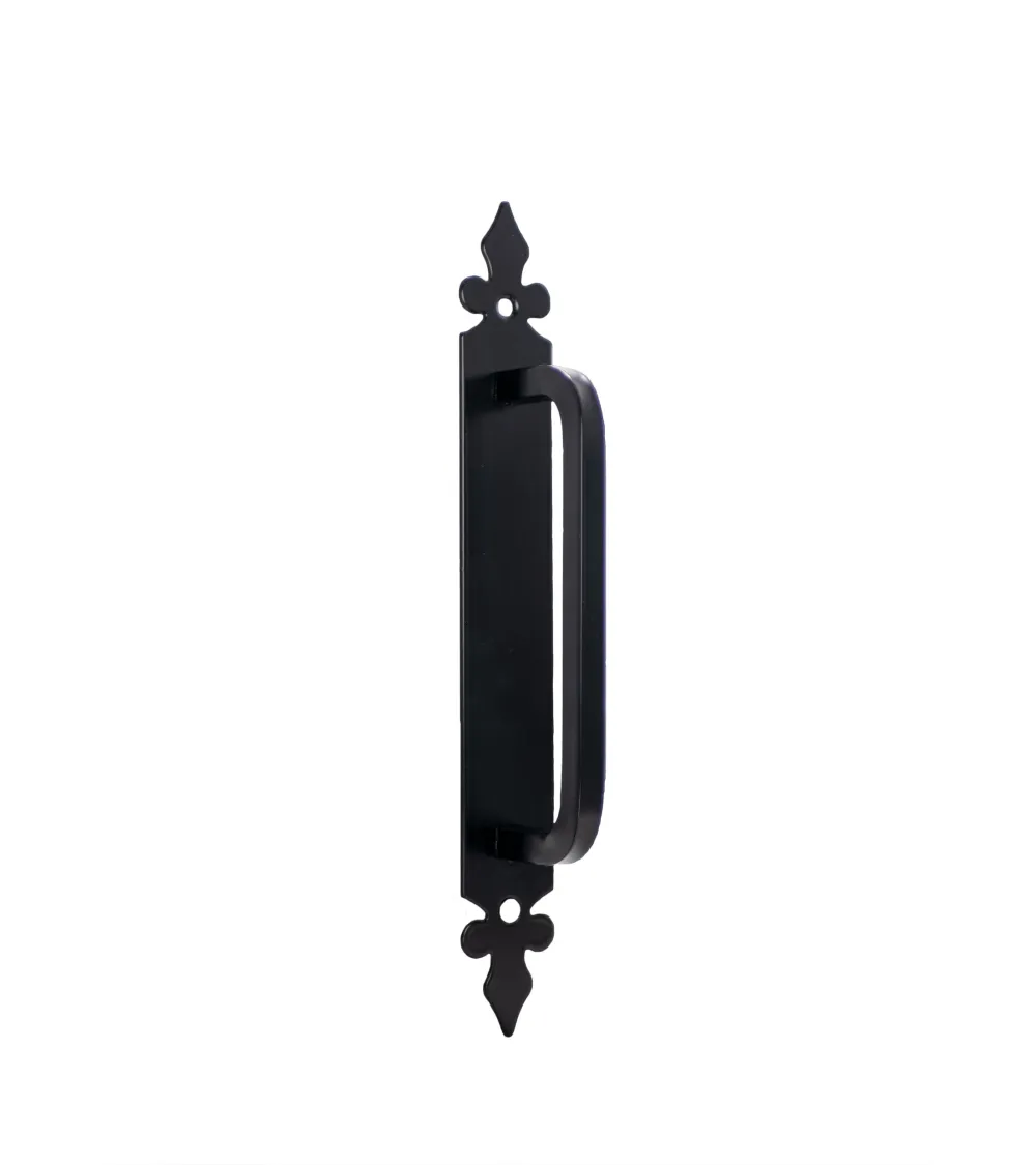 Matt black retro handle on plate for door, gate and wicket gate