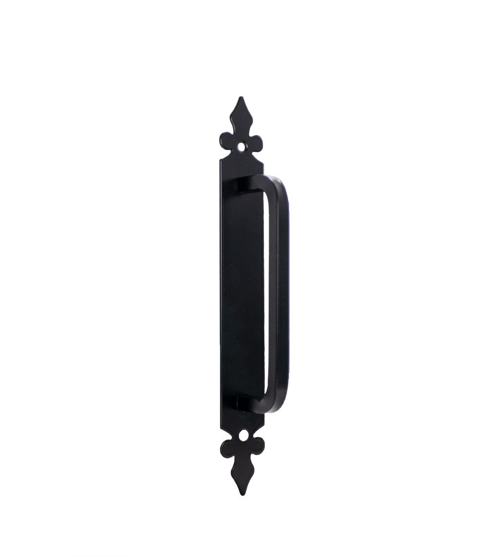 Matt black retro handle on plate for door, gate and wicket gate