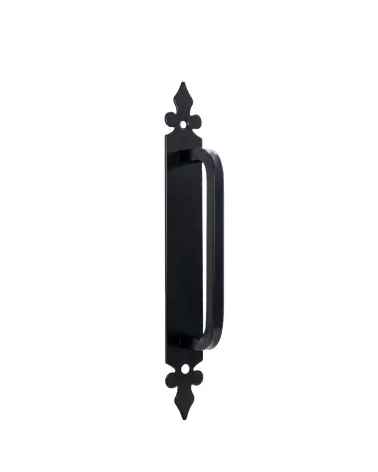 Matt black retro handle on plate for door, gate and wicket gate