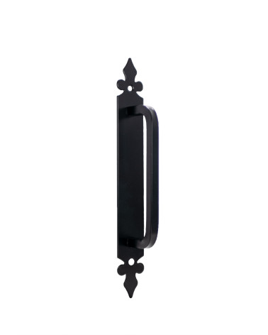 Matt black retro handle on plate for door, gate and wicket gate