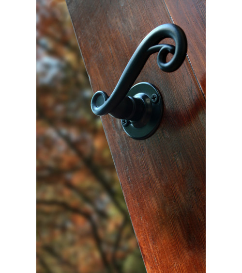 Retro matte black door handles on round roses for doors, gates and garden gates – Charlotte Collection