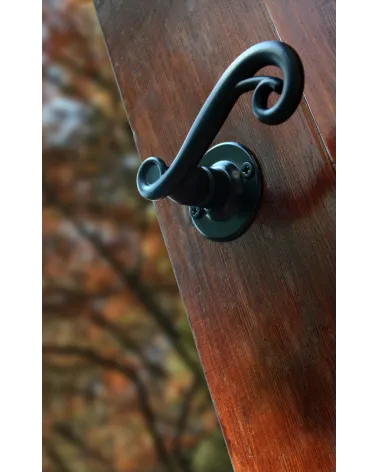 Retro matt black door handles on round roses for doors, gates and wicket gates – Charlotte Collection