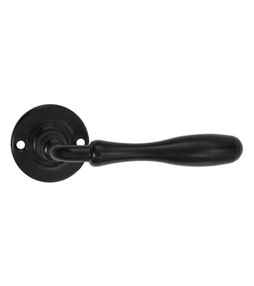 Retro matt black door handles on round roses for doors, gates and wicket gates – Joséphine Collection