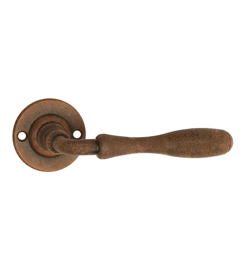 Joséphine collection retro rust-finish door handles on round roses for doors and gates