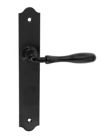 Matt black retro door handles on long backplates for doors, gates and pedestrian gates – Joséphine Collection