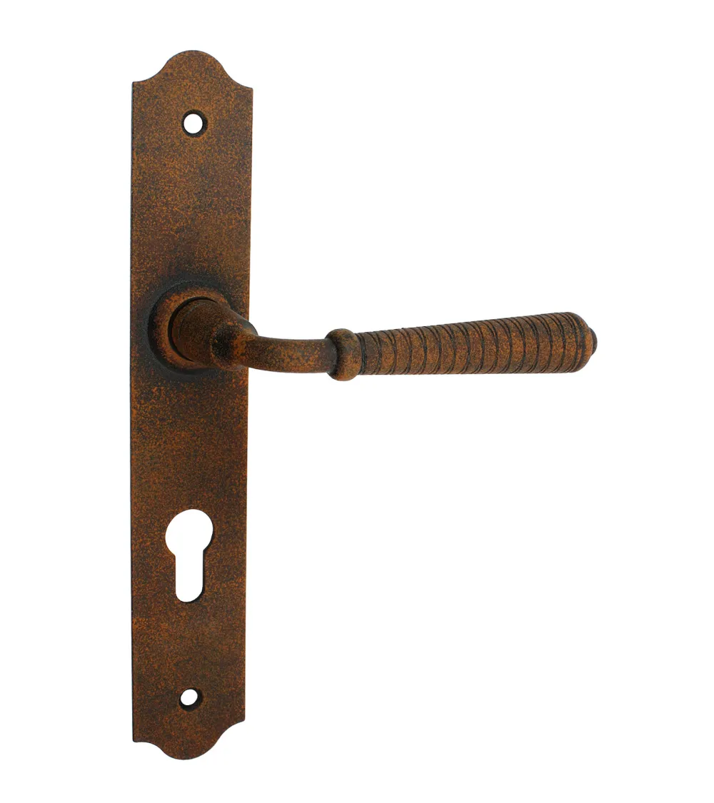 Retro rust door handles on long plates for doors, gates and wicket gates – Hinon Collection