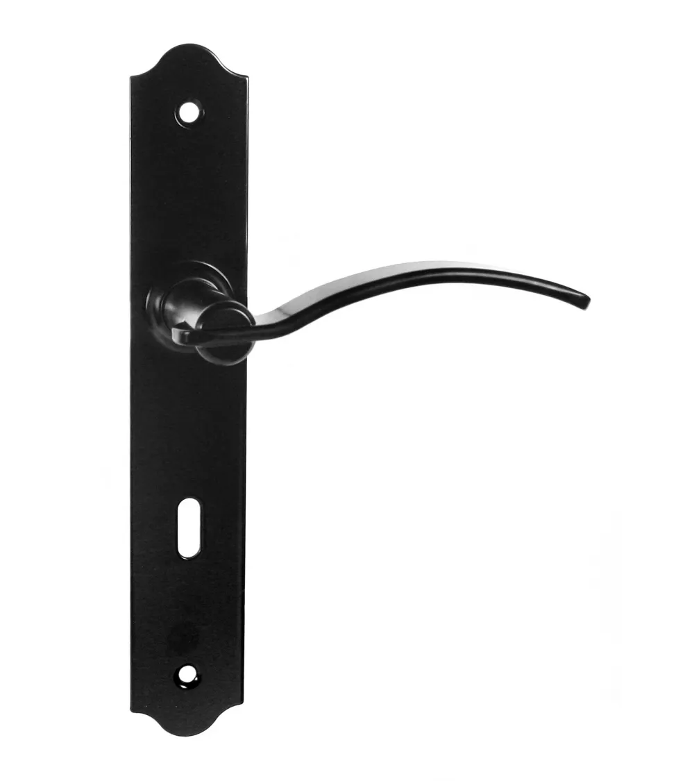 Retro matt black door handles on long plates for doors, gates and wicket gates – Constance Collection