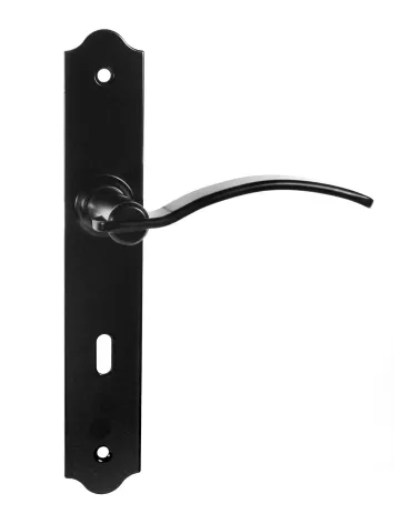 Retro matt black door handles on long plates for doors, gates and wicket gates – Constance Collection