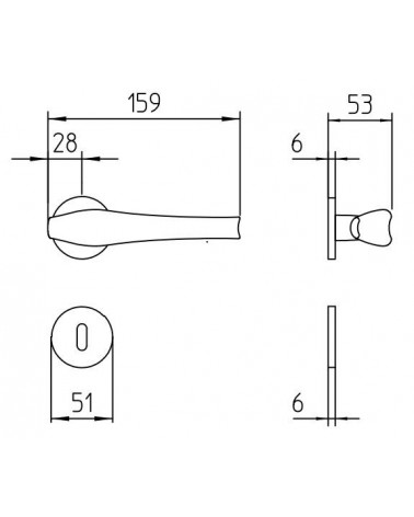 Mandelli Aqualung door handle with dimensions
