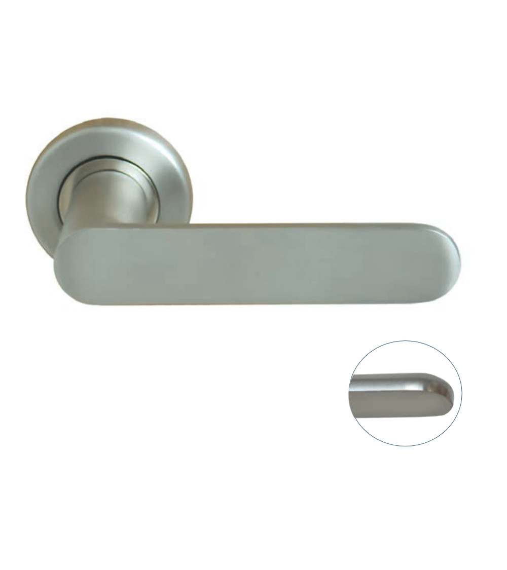Door handle on rose in satin nickel finish - Daphne model
