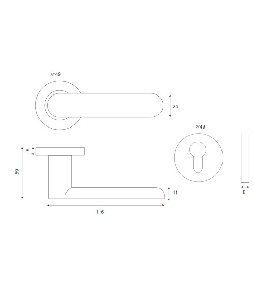 Door handle on rose in satin nickel finish - Daphne model