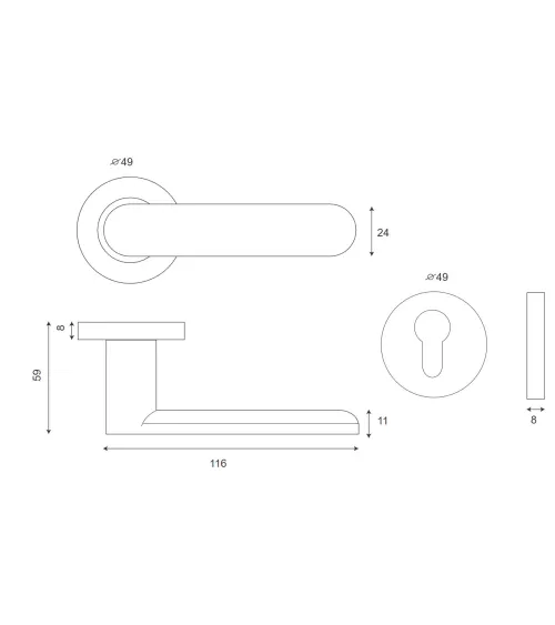 Door handle on rose in satin nickel finish - Daphne model