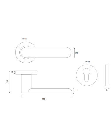 Door handle on rose in satin nickel finish - Daphne model