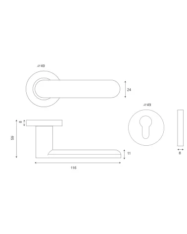 Door handle on rose in satin nickel finish - Daphne model