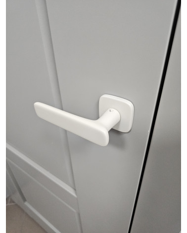Modern FLOW door handle design handle inclined view mounted on a door