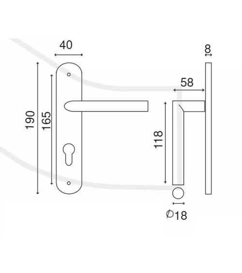 Elegant door handle on small brushed stainless steel plate 165 Altesse - MillaPoignées
