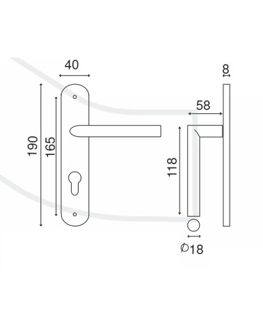 Elegant door handle on small brushed stainless steel plate 165 Altesse - MillaPoignées