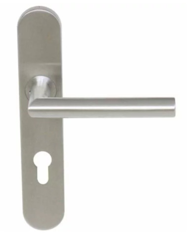 Elegant door handle on small brushed stainless steel plate 165 Altesse - MillaPoignées