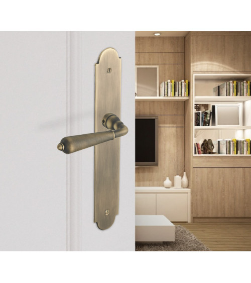 Door handle bronze finish on long plate - French manufacture