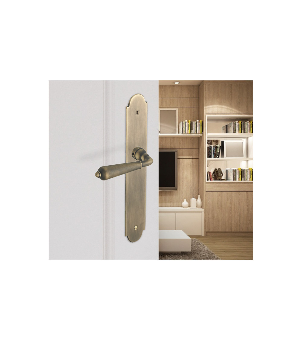 Door handle bronze finish on long plate - French manufacture