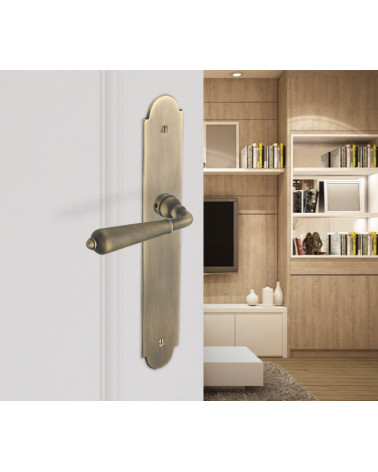 Door handle bronze finish on long plate - French manufacture