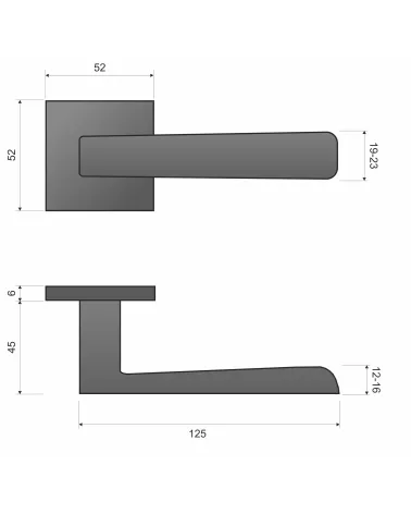 Modern PARMA door handle with dimensions