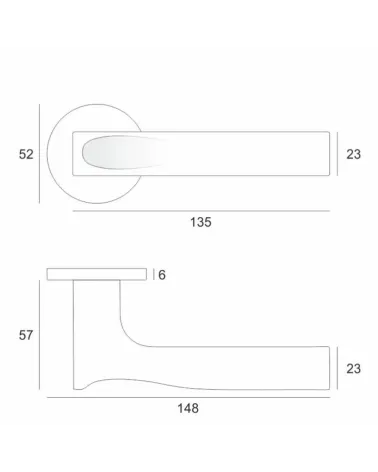 Modern design door handle in zamak TACTUS round with dimensions