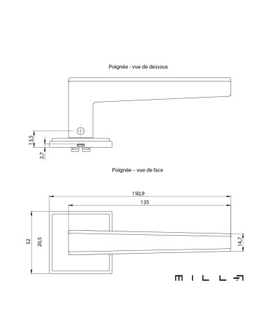 SYRINGA door handle with dimensions