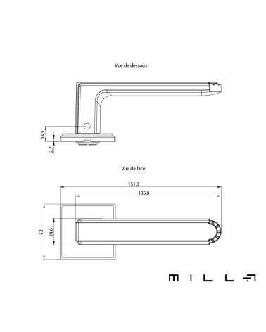 MIMOSA door handle with dimensions