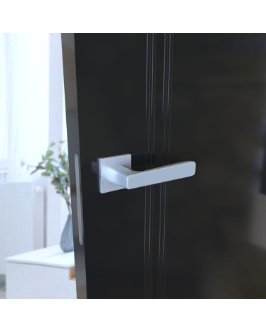 PARMA satin chrome door handle design handle side view on a dark door